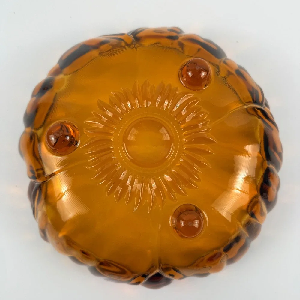 Vintage Indiana Glass Amber Sunflower Footed Console Fruit Bowl 10 Inch